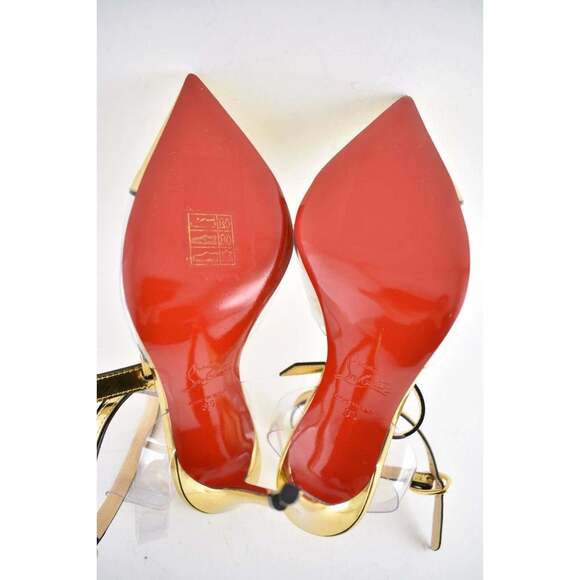 Christian Louboutin Alta Firma 100 Gold PVC T Strap Ankle Heel Sandal Pump 35 - Picture 12 of 12